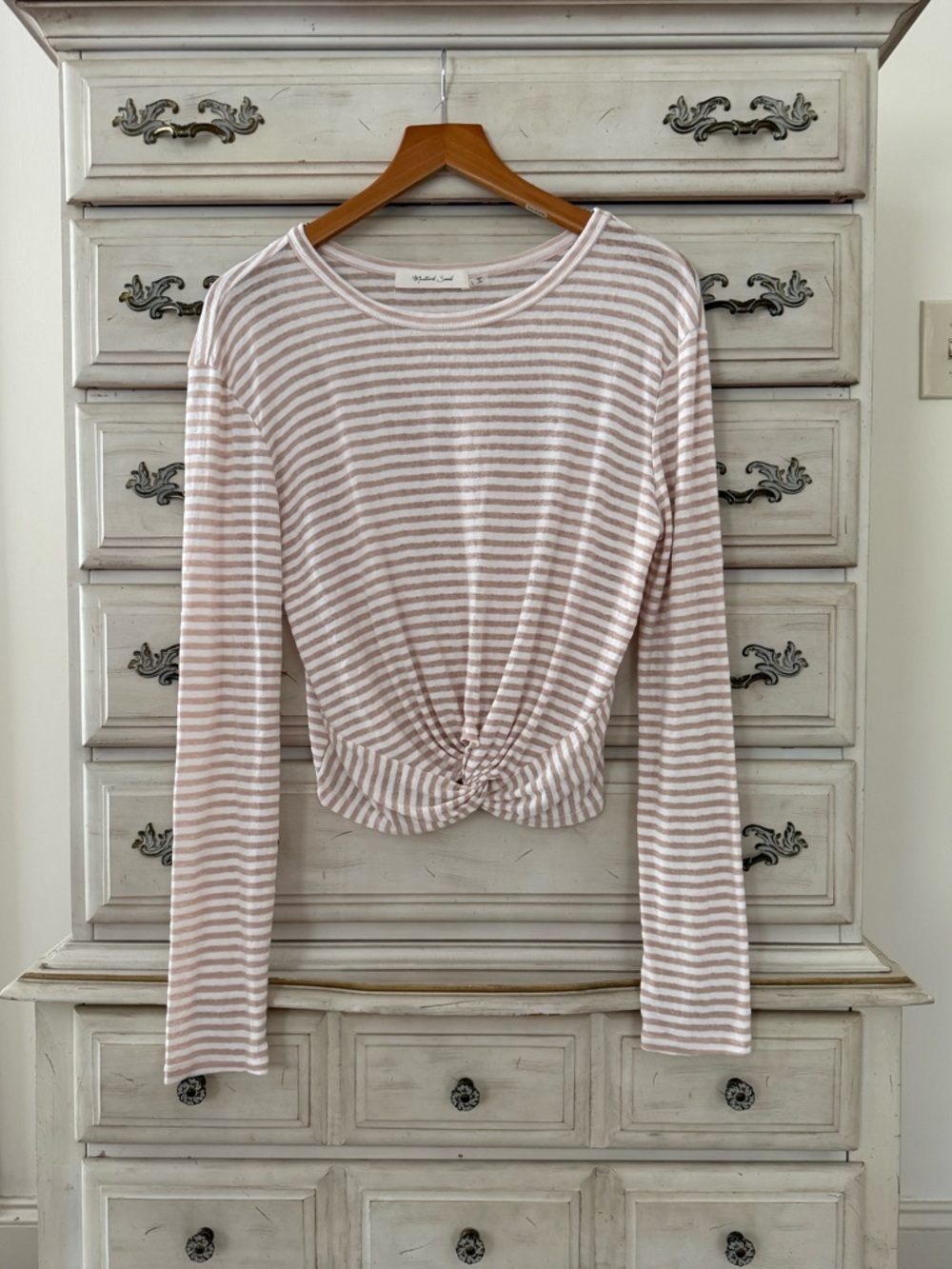 Vici Beige Striped Cotton Twist Top